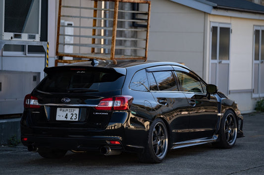 Subaru Levorg VMG STI Varis Arise style rear roof spoiler by JSAI Aero aftermarket roof spoiler side angle view