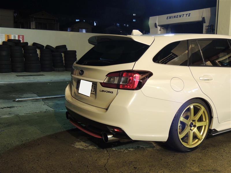 Subaru Levorg VMG STI Varis Arise style rear roof spoiler by JSAI Aero aftermarket roof spoiler extension angle view