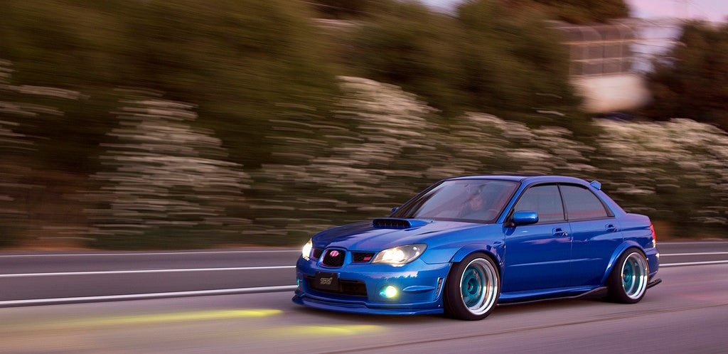 Subaru WRX Hawk Eye MY06 STI style front lip splitter by JSAI Aero aftermarket front angle