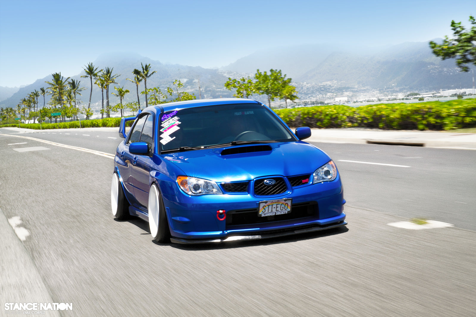aftermarket STI style front lip splitter Subaru WRX Hawk Eye MY06 JSAI Aero side angle