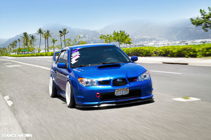 aftermarket STI style front lip splitter Subaru WRX Hawk Eye MY06 JSAI Aero side angle