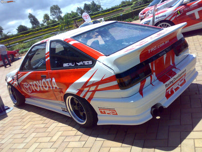 modified Toyota AE86 Sprinter Levin rear bumper fibreglass body kit racing decals rear view