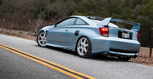 Toyota Celica T23 side skirts and rear lip by JSAI Aero aftermarket body kit extensions
