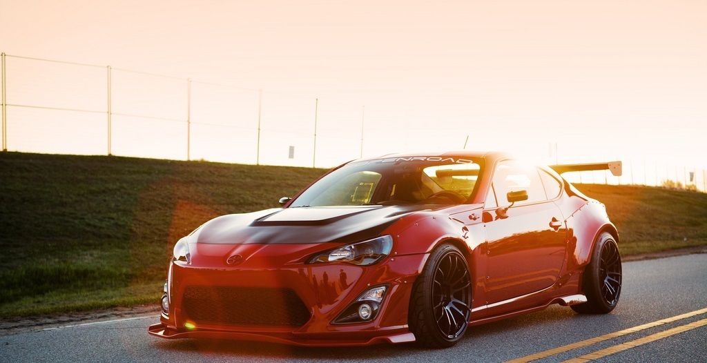 Toyota GT86 Subaru BRZ Rocket Bunny style full body kit by JSAI Aero installed aftermarket widebody kit full car view
