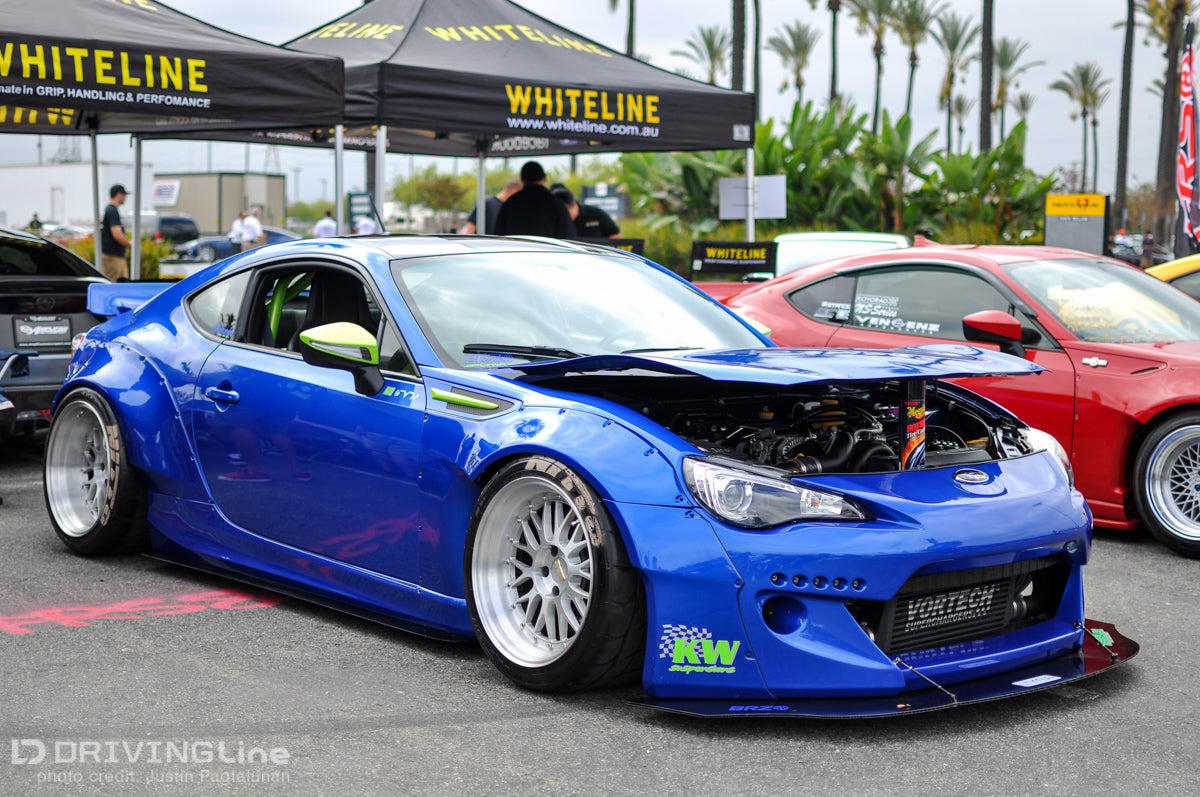 Toyota GT86 Subaru BRZ Rocket Bunny V2 style front bumper by JSAI Aero in blue with black splitter