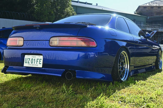 blue Toyota Soarer Z30 with JSAI Aero rear bumper installed on grass